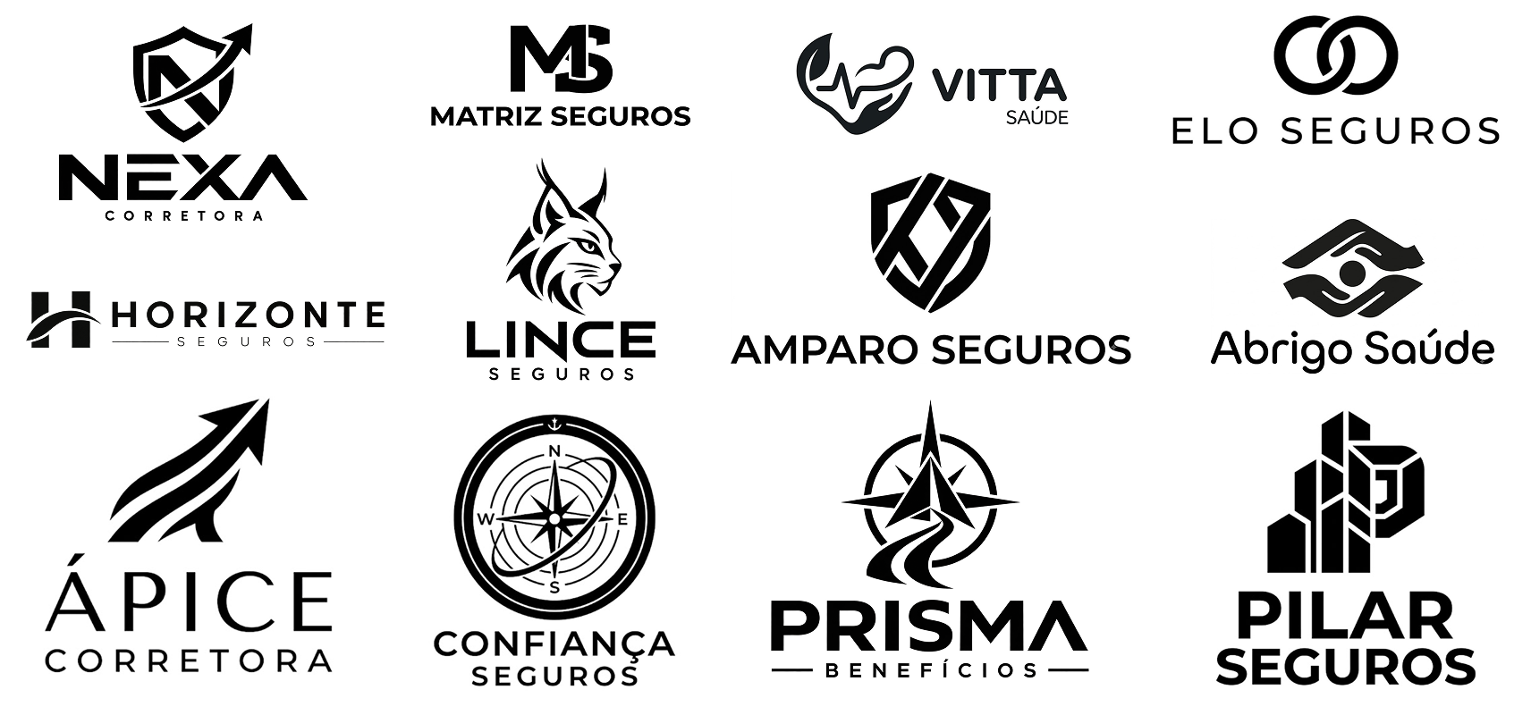 Logotipos de corretoras de planos de saúde atendidas pela Maré Mídia